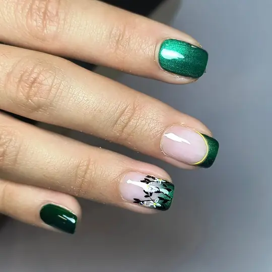 Francesa en verde esmeralda con diseño de hojas